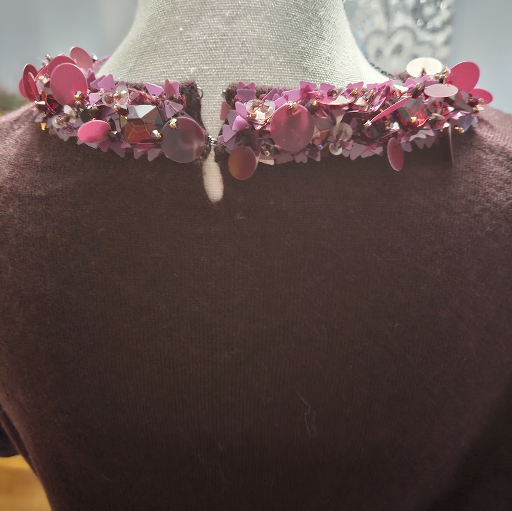 Tory Burch Burgandy Embellished Neckline Sweater - Picture 6 of 8